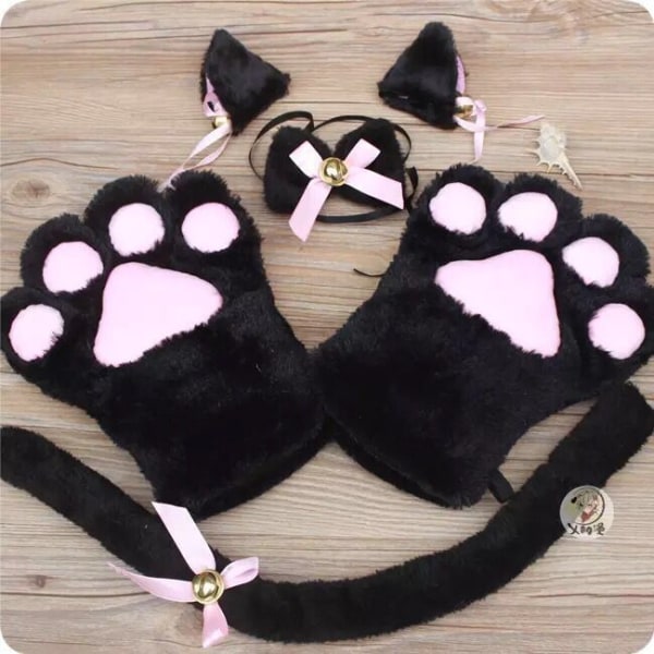 5 kreativa kattkläder, kattsvans, öron, halsband, klohandskar, anime, gotisk set