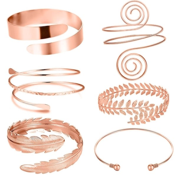 6-delars manschett, överarmsarmband, justerbart set rose gold