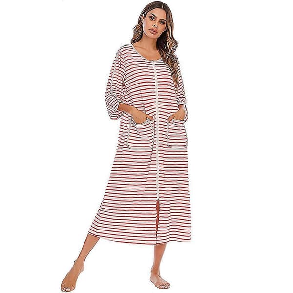 Polyester Dame Natkjole Udskiftningslynlås Efterår Vinter Hjemmekåbe -Sy Red XL