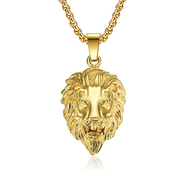 Halsband för män Halsband i rostfritt stål med guld lejonhuvud hänge golden