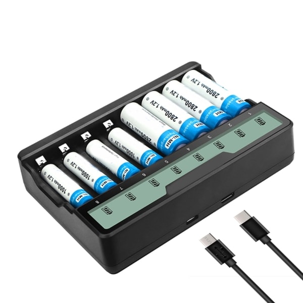 Universal batterioplader med LCD-skærm - Alsidig batterioplader - Hurtigopladningsenhed - Understøtter AAA AA-batterier