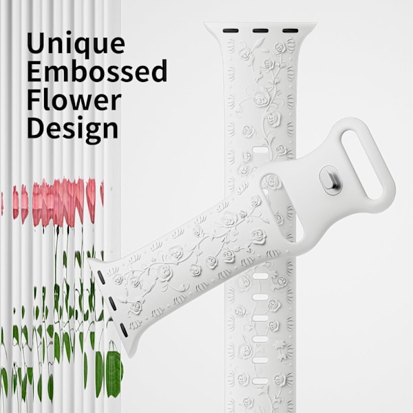 Gravert Rem for Apple Watch-reimer, iwatch-reim Kvinner, Myk Silikon Rose Blomstermønster Bånd for iWatch Series-reim Black/White 38/40/41mm