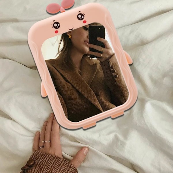 Gräs skrivbordspegel för flickor Bärbar söt sminkbordsspegel med stativ Resa skönhet kosmetisk spegel Gräs styling för bordsskiva badrum dusch