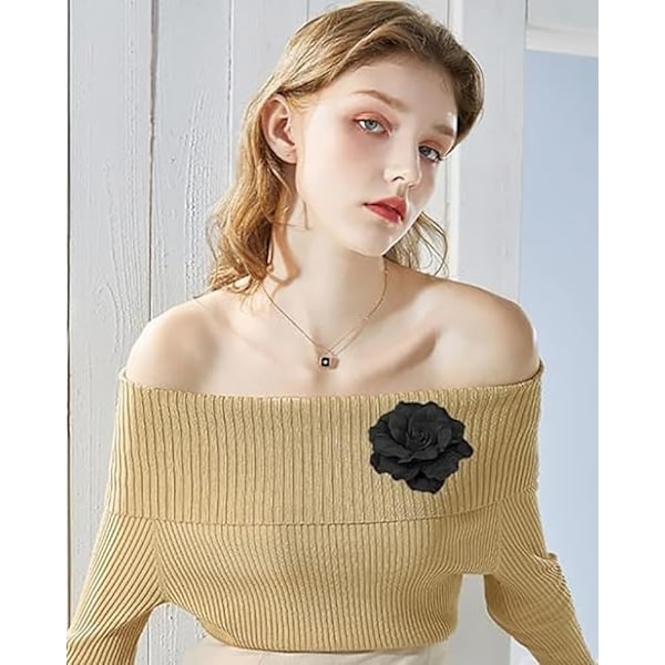 Kamelia Blomst Brosjer Lapel Pins Blonder Blomster Brosje Klassisk for Bryllup Fest Dans Bankett for Kvinner Damer Elegant Black