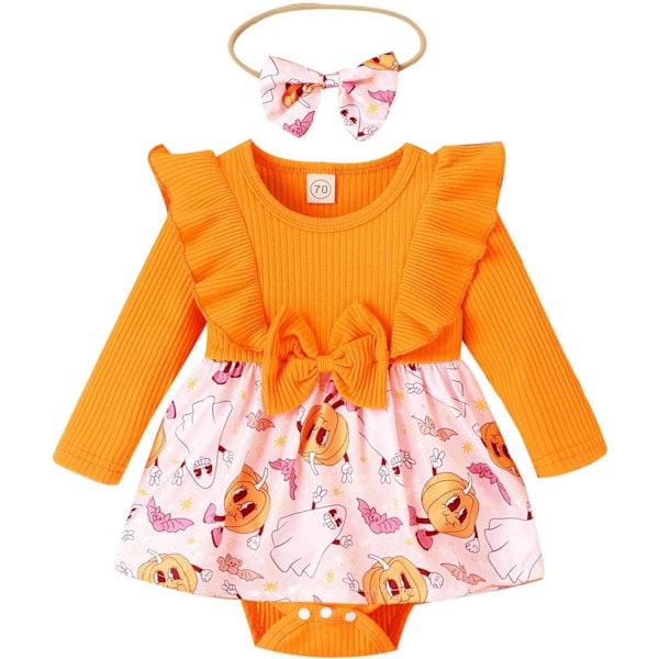 Sparkdräkt för små flickor, Nyfödd Halloween-kostym Flicka Pojke Första Halloween-outfit Skelett-kostym Baby Barn Jumpsuit (70 cm)