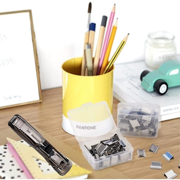 Klemme Clip Dispenser, med 200 genanvendelige refill clips, beskadiger ikke dine papirer, binder clips papirclips til skolekontor, sømløs hæftemaskine