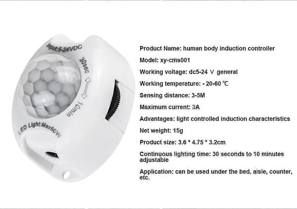 PIR Bevægelsessensor LED Strip Lys Mini Modul Bånd Smart Timer Automatisk