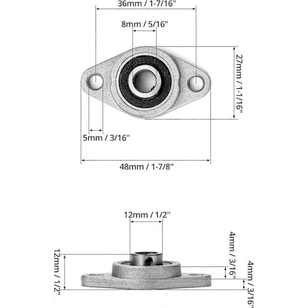 6 stk. KFL08 Flange Kuglelejer, 8mm leje, Zinklegering, til 3D-printer