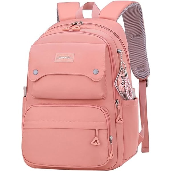 Ryggsäck för tonårsflickor, vardaglig, för gymnasiet, dagsryggsäck, dam, daglig reseryggsäck för laptop (rosa)