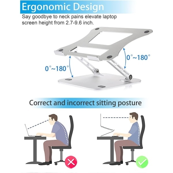 Laptop Stand, Multifunktionel Stand med Varmeventil, Justerbar Laptop Stand til Laptops op til 17 Tommer, Kompatibel med MacBook Air, Pro, Dell