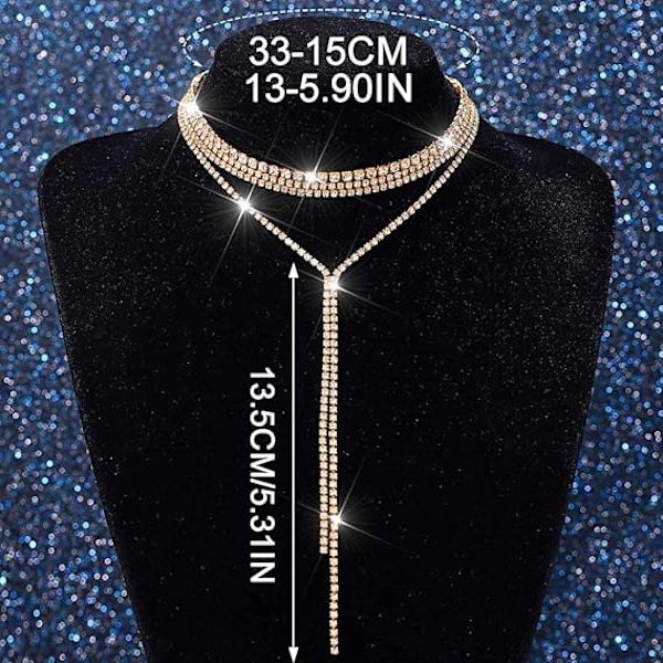 Rhinestone Halskjeder Sølv Lagdelt Halskjede Krystall Halskjede Kjeder Bryllupstilbehør for Kvinner C