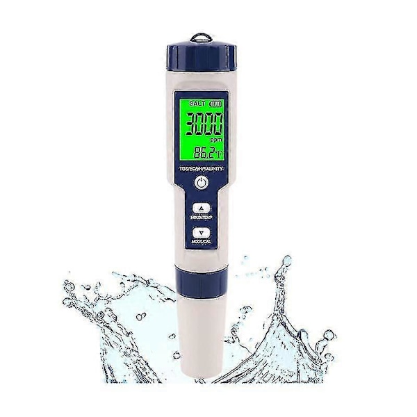 Pool Salt Tester, Digital Salinitetsmätare, Hög Noggrannhet 5 I 1 Salinitetstestare för Saltvatten, IP67