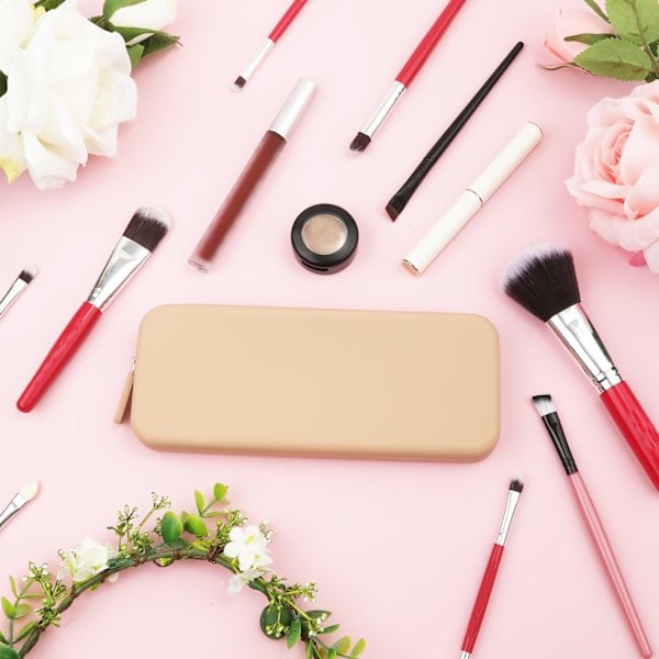 Makeup spejl, vaskbar makeup taske med lynlås, makeup børster, silikone toilettaske, silikone kosmetiktaske til skønhedsværktøjer, børster, toiletartikler