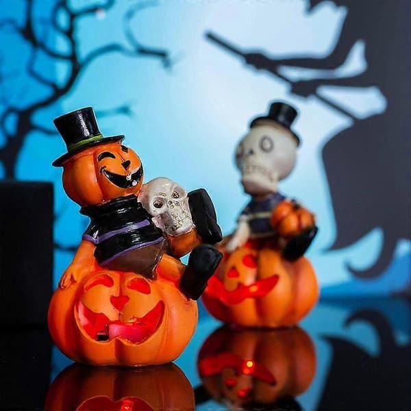 LED Dødningehoved Græskar Statue Lys Dødningehoved Græskar Design Statue Lys Halloween Græskar Lanterne LED Natlys Græskar Fyrfadslys Til skeleton
