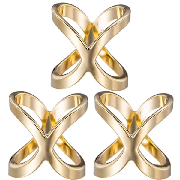 3-pack Halsduksring Ihålig Kors Elegant Multifunktionell X-formad Halsduk Sjal Spänne Hållare för Kvinnor Golden