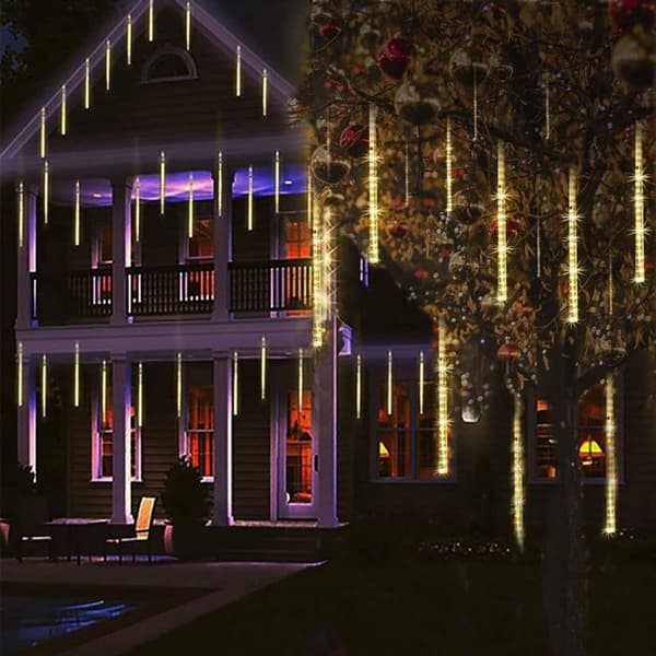 LED Meteor Dusj Solcellelys Hage, Vanntett Vanndråpe Fallende Kaskade 30cm 10 Rør 360LEDs Dekorativ-Varm Hvit