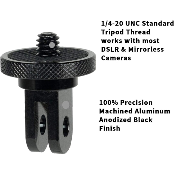 Kamera Mount Adapter 1/4\" -20 Konverteringsadapter Tripodmontering til Aluminium Metal - Monter dit Kamera til ethvert GoPro Mount Tilbehør, 2 Pak