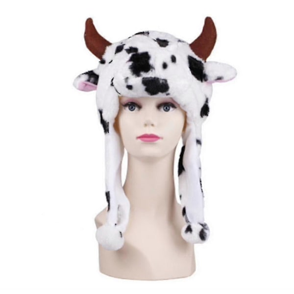 Plushdjurhuvor i en storlek, keps i polyester med fleecefoder cow