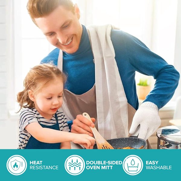 1 Par Ovn Handsker Varmebestandige Hot Surface Handler Ovn Handsker, Skridsikker Dobbelt Laget Beskyttelse Køkken Grydelapper til Madlavning, Bagning og Grillning