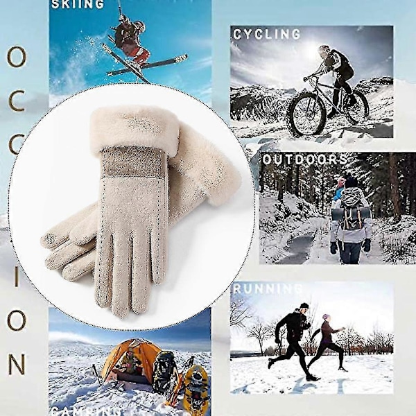 Varma Vinterhandskar med Touchscreen, Termiska Fleecehandskar, Vindtäta Skidhandskar Xs-xxxl Apricot L