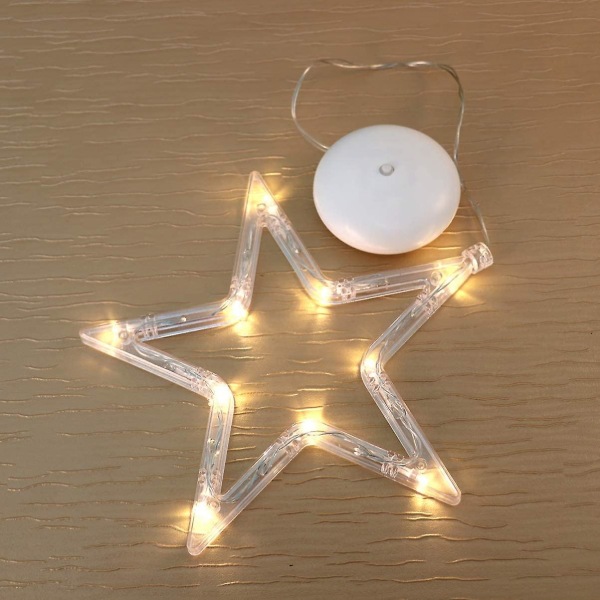 Julhängande stjärna fönsterlampor Batteridriven, varmvit akrylfönsterlampa med sugkopp för nyår Bröllopshem Juldekoration1