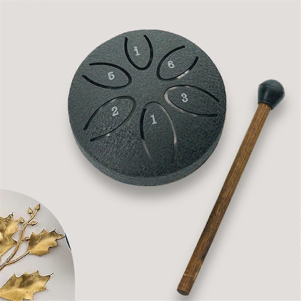 Regntrumma för utomhusbruk, Stål Tongue Drum 6 Toner 3 Tum Chakra Tank Drum Stål Slagverk Vadderade Klubbor Marinblå