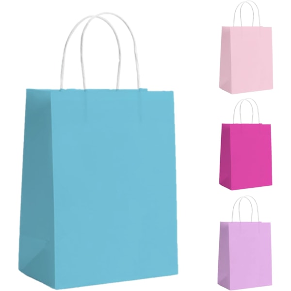 Gaveposer til Fest 10 stk Papirgaveposer til Barnfest, Papirposer med Håndtak, Små Gaveposer Ideelle til Bursdag, Bryllup, Babyshower, Jentefest Light Blue 10 count