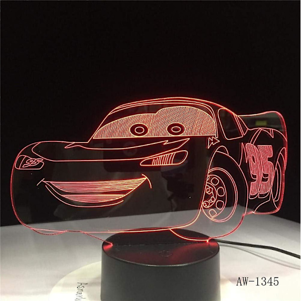 Pojkens födelsedagspresent Blixten McQueen Route 66 Din Racingbil 3D 7 Färglampa Visuell Led Nattlampa för Barn Touch USB Bordlampa