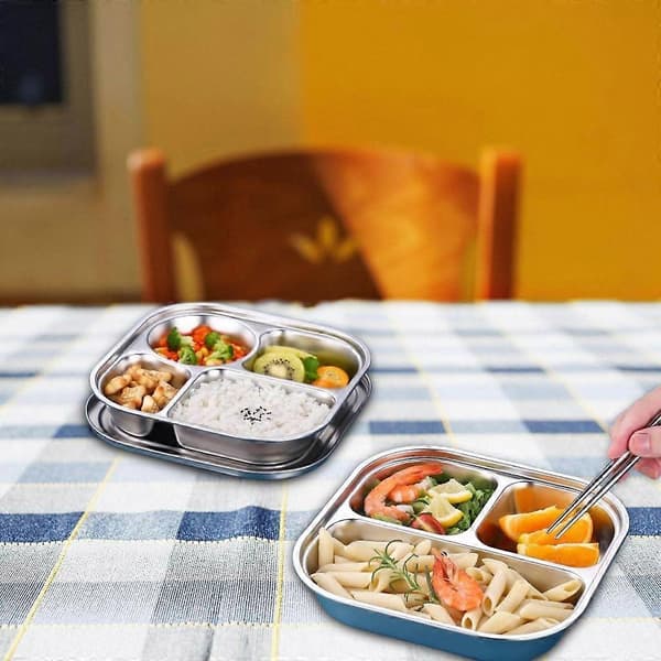 Delte middagstallerkener i rustfritt stål for småbarn, eldre og sykehusbruk Five grids