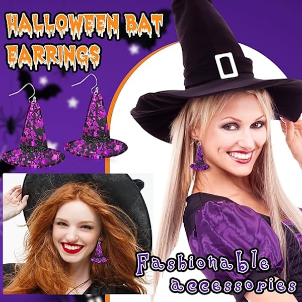 Noitavirtsi-noitahattu-korvakorut Halloween-korvakorut Noitakorkki-korvakorut Noitakorkki Halloween-teemainen graafinen riipuskorvakorut