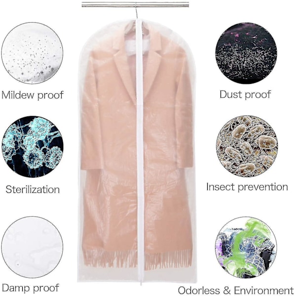 Plastpåsar för kläder, [6 stycken] Transparent klädskydd, med dragkedja szkyd-dwdz 60x100cm White