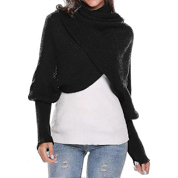 Multifunktionelle tørklæder, dametørklæde, capetørklæde, vintermode, unisex Black