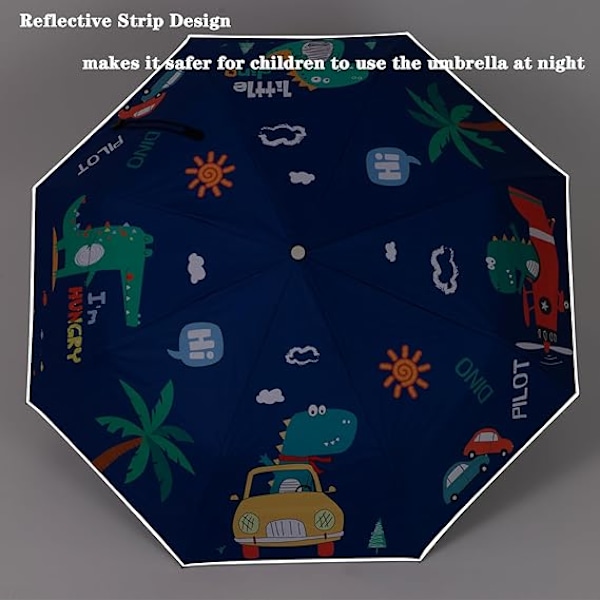 Automatisk Vikbart Barnparasoll UV-Resistent Reseparasoll En-Knapp Öppning-Stängning Cartoon Dinosaur Tryck Anti-Återfjädring Design Bärbar Vatten