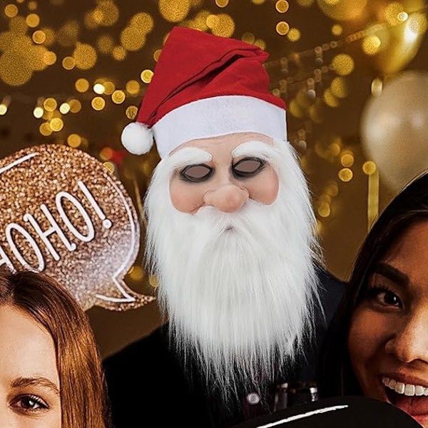 Jultomten Latexmask med skägg och hatt | Realistisk Latex Jultomte Helmask | Nyhet Rolig Simulering Jultomte för Rollspel C