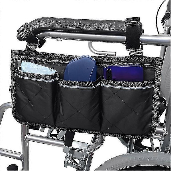 Rullestolveske med lommer, Universal Vanntett Armlene Sideveske Rullestol Sideorganisator Oppbevaringsveske Armlenepose, 1 stk GuanGuan black