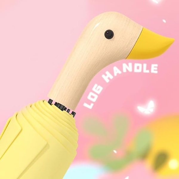 Tegneserie Andegreb Paraply, Sød Foldbar Paraply, Kompakt Lille Rejse Paraply Til Udendørs Regn Sol Yellow