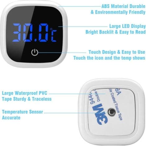 Digital akvarietermometer, mini akvarietermometer med pekskärm, LED-display, trådlös vattentermometer för marin, sötvatten,
