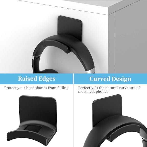 Hodetelefonfeste Henger Holder - 2 Pakker Sterk Lim Headset Henger Stativ for Gaming Hodetelefon, Hodetelefonfeste for Hjem/kontor/Spillrom