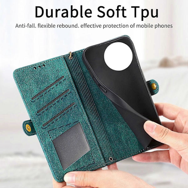 Etui med glidelås og geometriske linjer i lær til TCL 50 Pro NxtPaper 5G - Grønn Multicolor Green