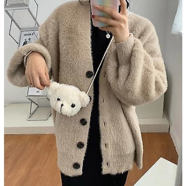 Sød Teddybjørn Plys Skuldertaske Til Børn Tegneserie Messenger Tasker Kawaii Plys Håndtasker Små Piger Udstoppede Dyr Rygsæk white