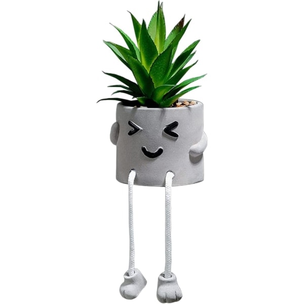 Kunstige sukkulenter i cementpotter med hængende ben, kunstige potteplanter, mini sukkulenter kunstige små planter