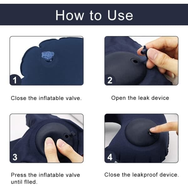 Reisepute, oppblåsbar U-formet pute