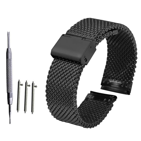 18mm 20mm 22mm 24mm Universal Milanese Klokkearmbånd Hurtigutløsning Klokkebånd Mesh Rustfritt Stål Rem Håndleddsbelte Armbånd Svart A Black 20mm