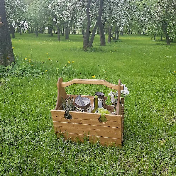 Træudendørs Foldbar Picnic Kurv Bord, Bærbar Vin Picnic Bord, 2-i-1 Picnic Bord Konvertibel Opbevaring Trækurv, Til Picnic Udendørs På T