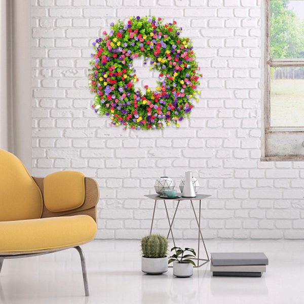 40 cm dörrkrans vår konstgjord färgglad dekorativ blomkrans, väggkrans ytterdörr konstgjord blomma (stil A)