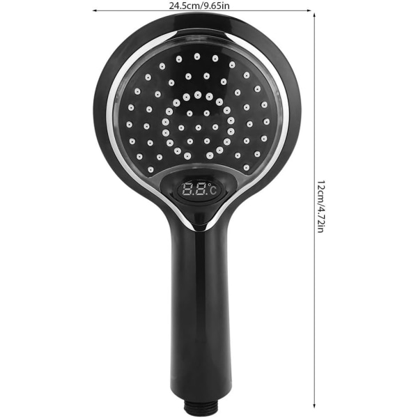 Håndholdt LED Bruseshowerhoved med 3 Farveskift, LED Bruseshowerhoved med Temperatursensor Digital Display, Temperaturstyret Brusespray Sort black