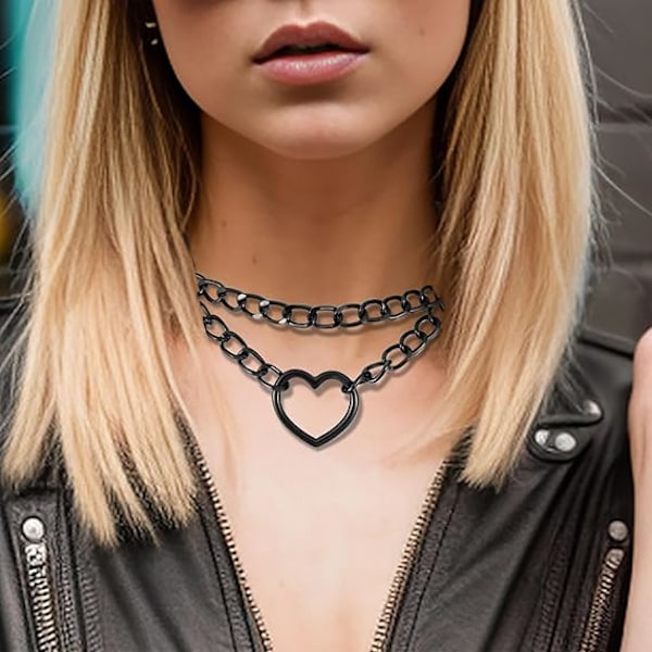 Punk Goth PU Läder Choker Halsband med Hjärthänge Berlocker Choker för Kvinnor Män G
