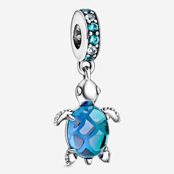 Pandora Murano Glas Havskildpadde Sterling Sølv Vedhæng Charm 798939C01, Inkluderer Original Æske