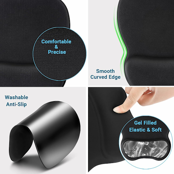 Musmatta med Gel-handledsstöd, Ergonomisk Musmatta Storlek L 250x210mm - Tvättad Mikrovävd Yta - Halksäker Klibbig Silikonbotten - för Gaming
