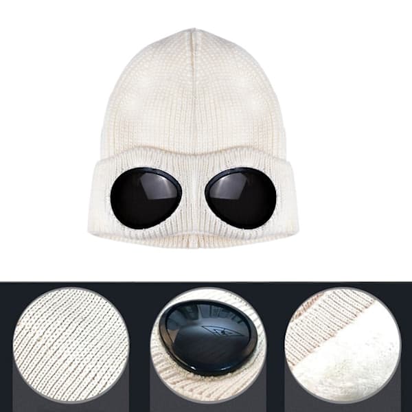 Hatt för Män och Kvinnor CP Stickad Ullvinterhatt Solglasögon Punkmössa White